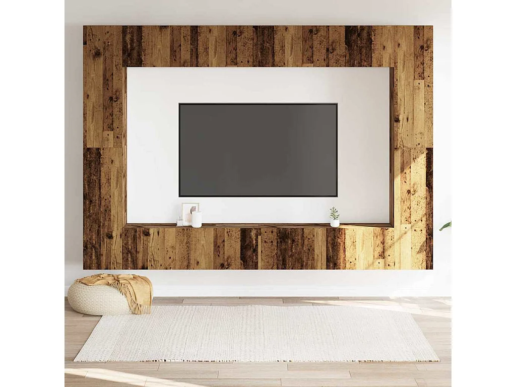 Conjunto de mueble de TV 8 piezas montado la pared madera vieja
