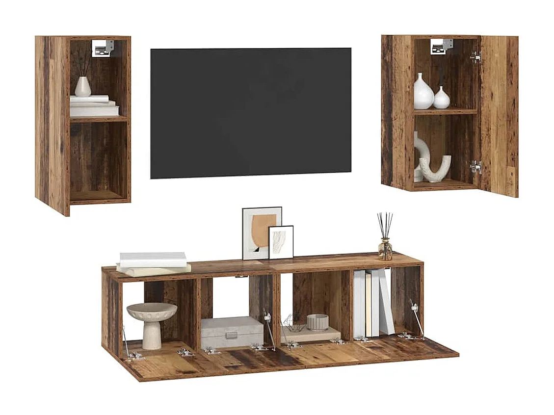 Ensemble meuble TV 4 pièces Bois ancien 60 x 30 x 30 cm