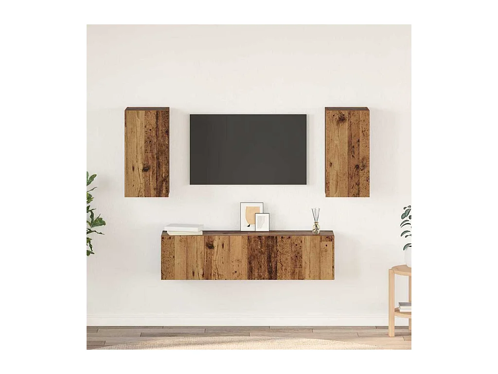 Conjunto de móvel de TV 4 peças Madeira antiga 60 x 30 x 30 cm