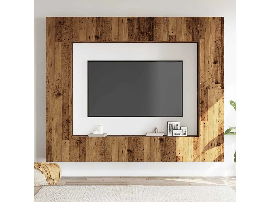 8-delig Tv-meubelset wandmontage bewerkt hout oud houtkleurig