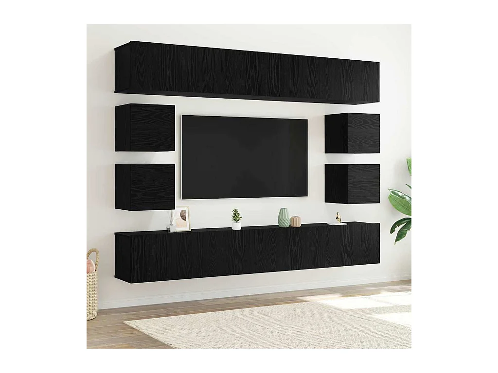 Ensemble meuble TV 8 pièces Chêne noir 100 x 30 x 30 cm