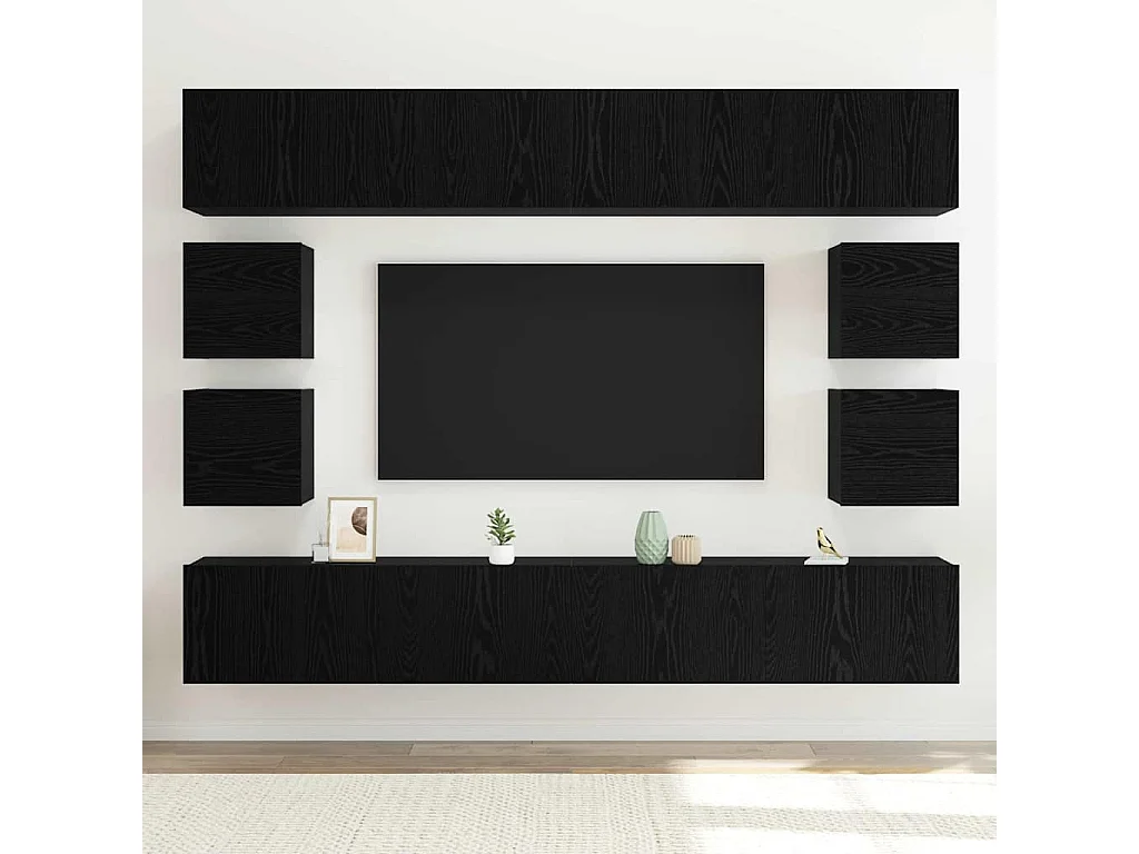 Ensemble meuble TV 8 pièces Chêne noir 100 x 30 x 30 cm