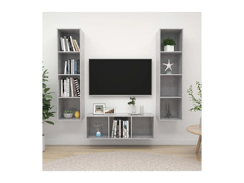Ensemble de meuble TV 3 pièces Gris béton Bois d'ingénierie