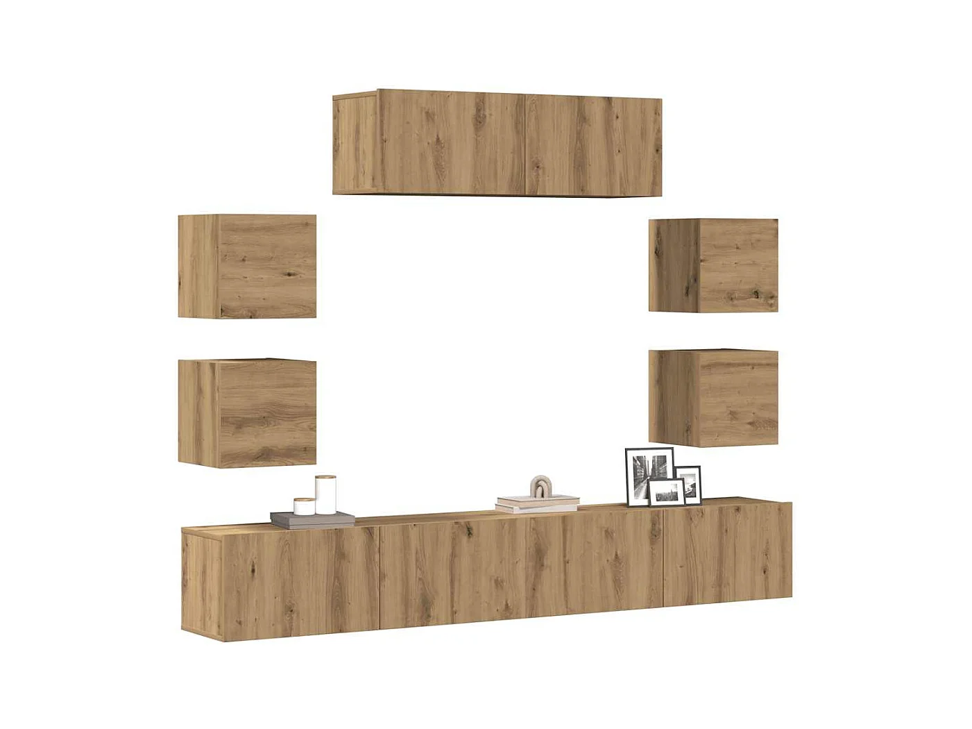 7-delig Tv-meubelset wandmontage bewerkt hout artisanaal eiken