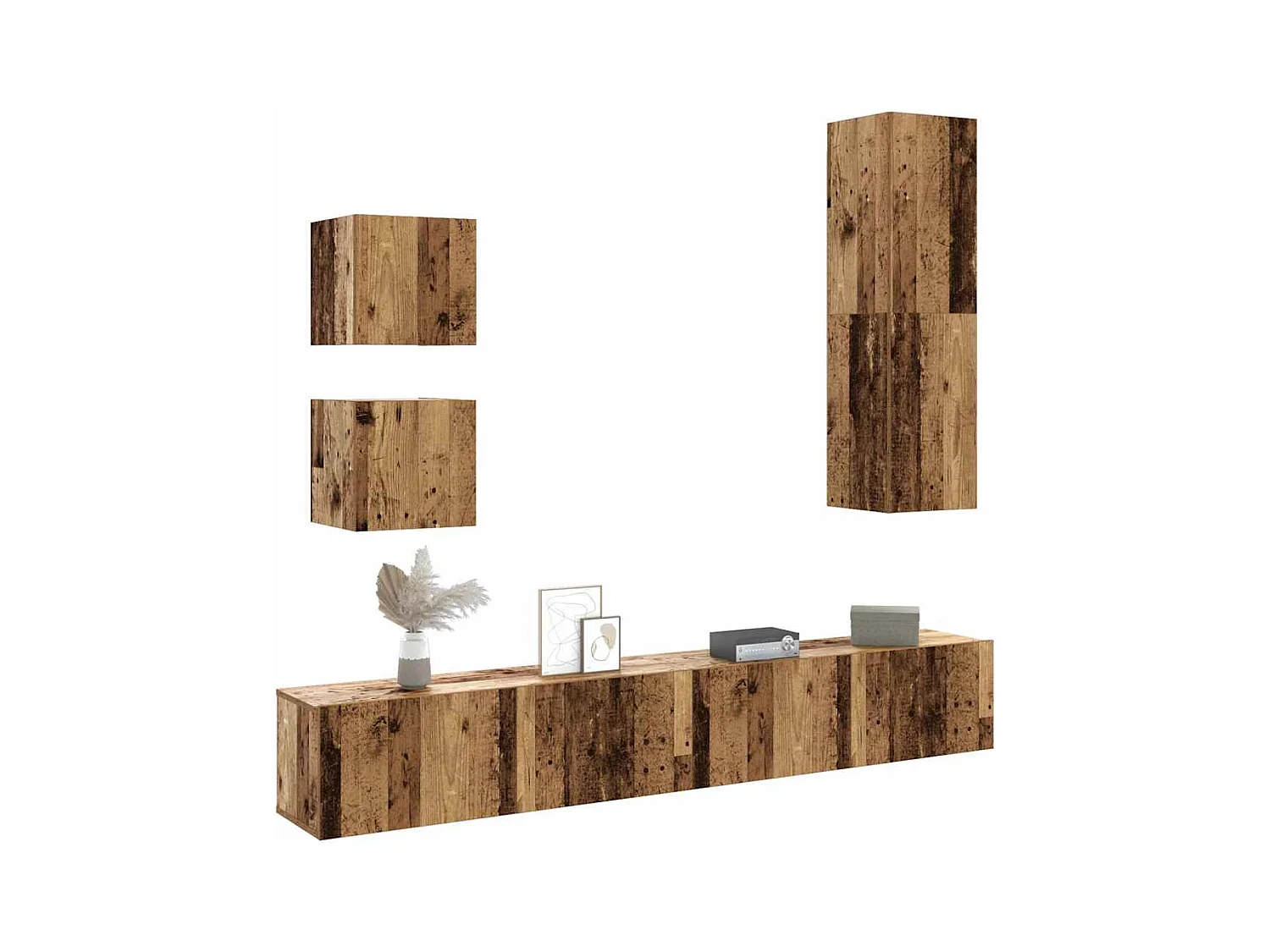 Conjunto de mueble de TV 5 piezas montado la pared madera vieja