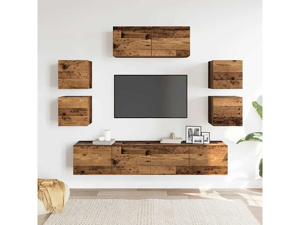 Ensemble de meuble TV mural 7 pièces vieux bois bois d'ingénierie