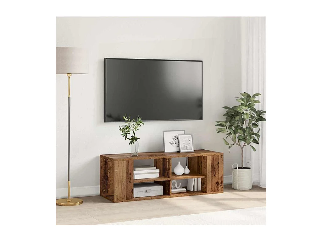 Wand TV Kast Oud hout 102 x 35 x 35 cm Bewerkt hout