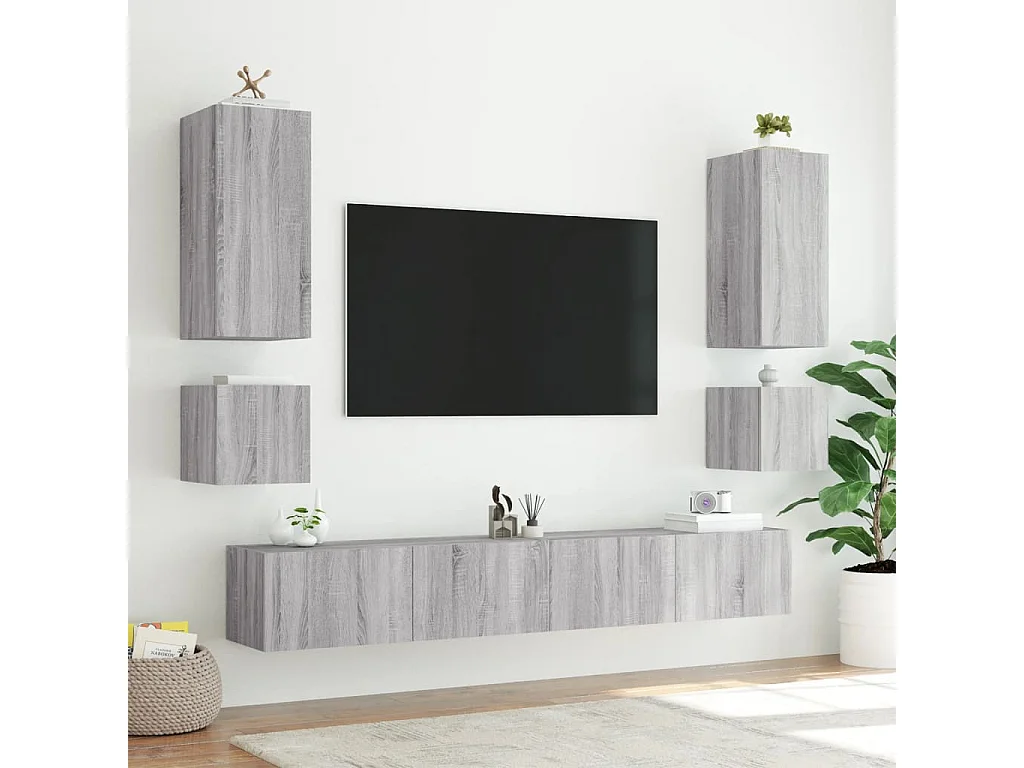 Meubles TV muraux et lumières LED 2pièces sonoma gris 40,5x35x40cm
