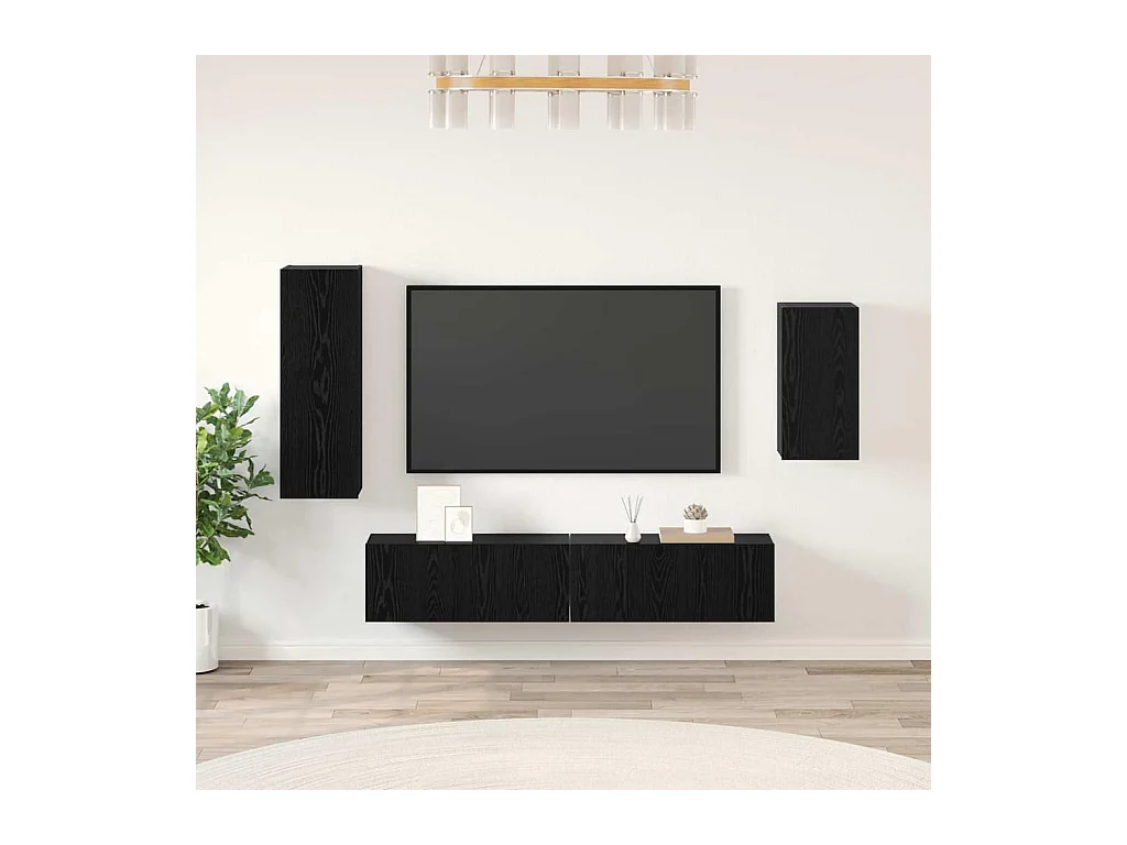 Tv-meubelset 4 pcs Zwart eiken 30.5 x 30 x 90 cm Bewerkt hout