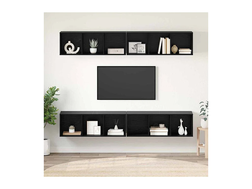 Meuble TV mural 4 pièces Chêne noir 37 x 37 x 107,5 cm