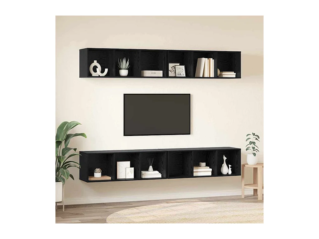 Meuble TV mural 4 pièces Chêne noir 37 x 37 x 107,5 cm