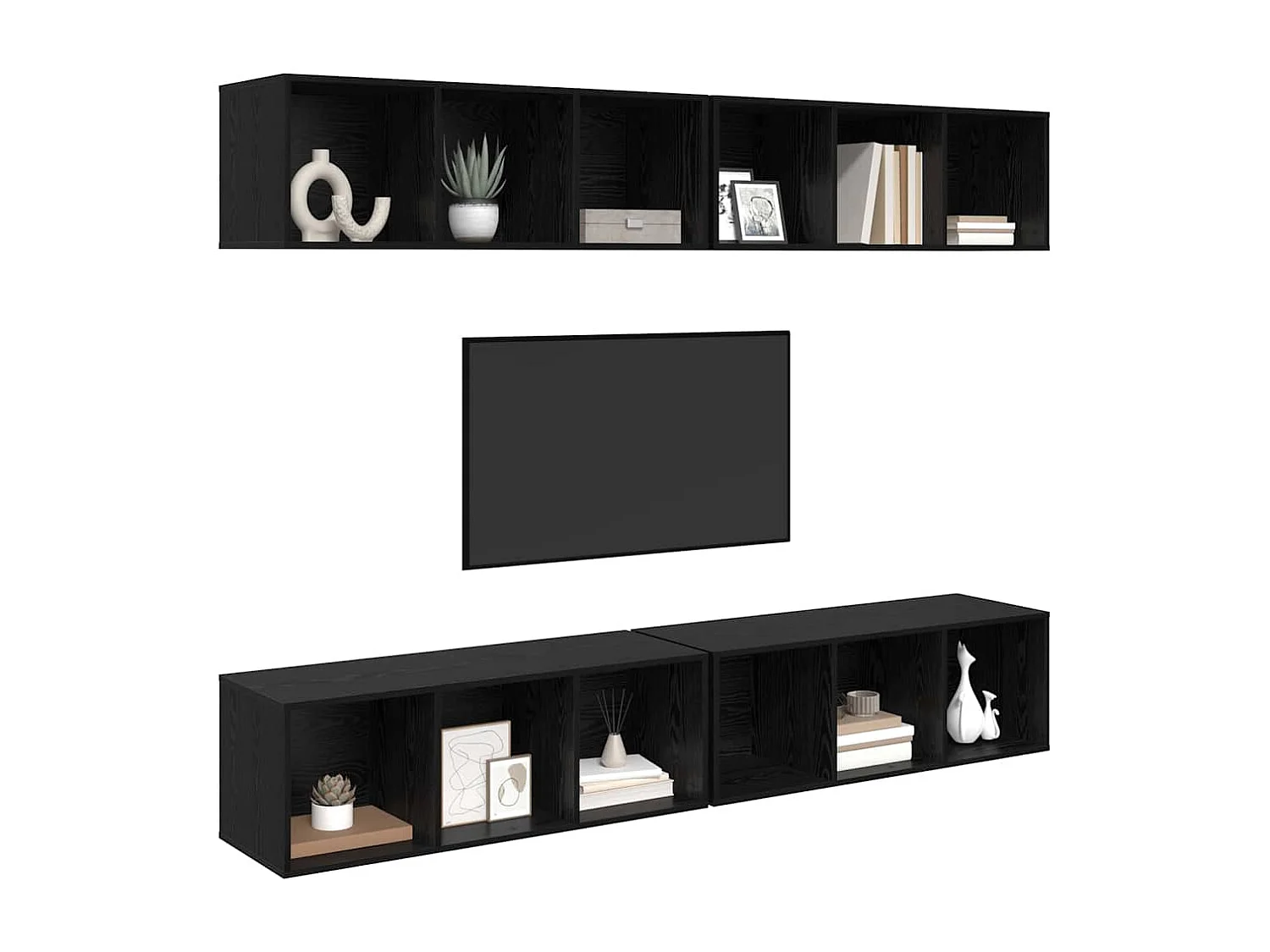 Meuble TV mural 4 pièces Chêne noir 37 x 37 x 107,5 cm