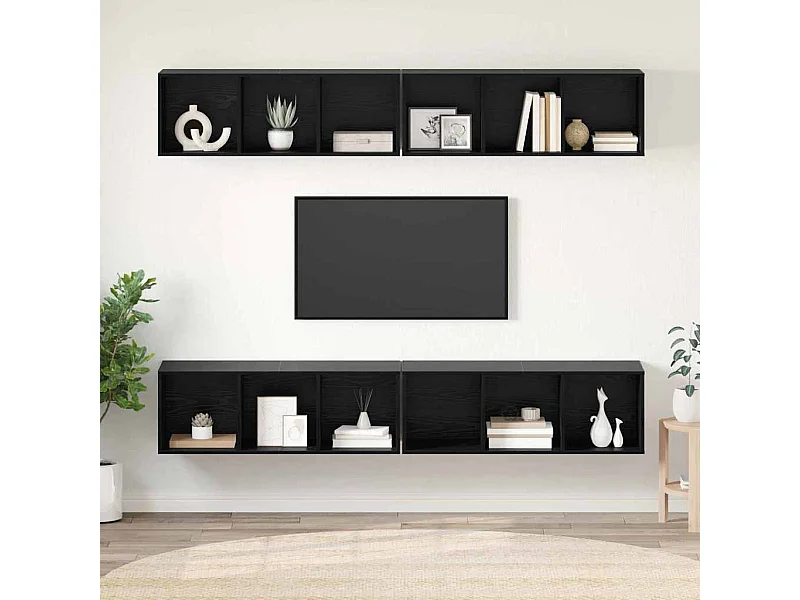 Meuble TV mural 4 pièces Chêne noir 37 x 37 x 107,5 cm