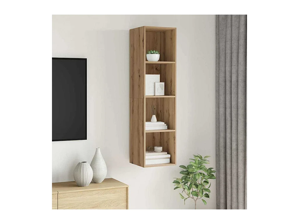 Meuble TV mural chêne artisanal 37 x 37 x 142.5 cm
