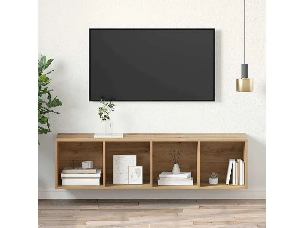 Meuble TV mural chêne artisanal 37 x 37 x 142.5 cm