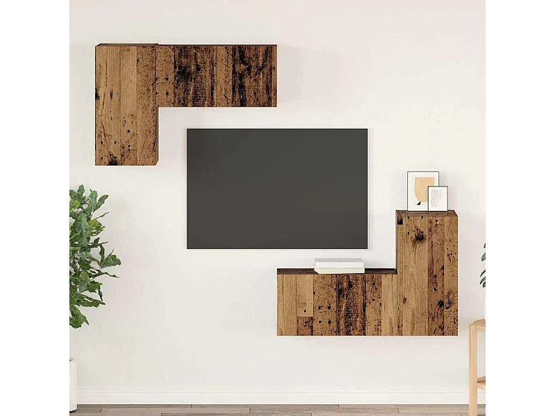 Ensemble meuble TV 4 pièces Bois ancien 60 x 30 x 30 cm