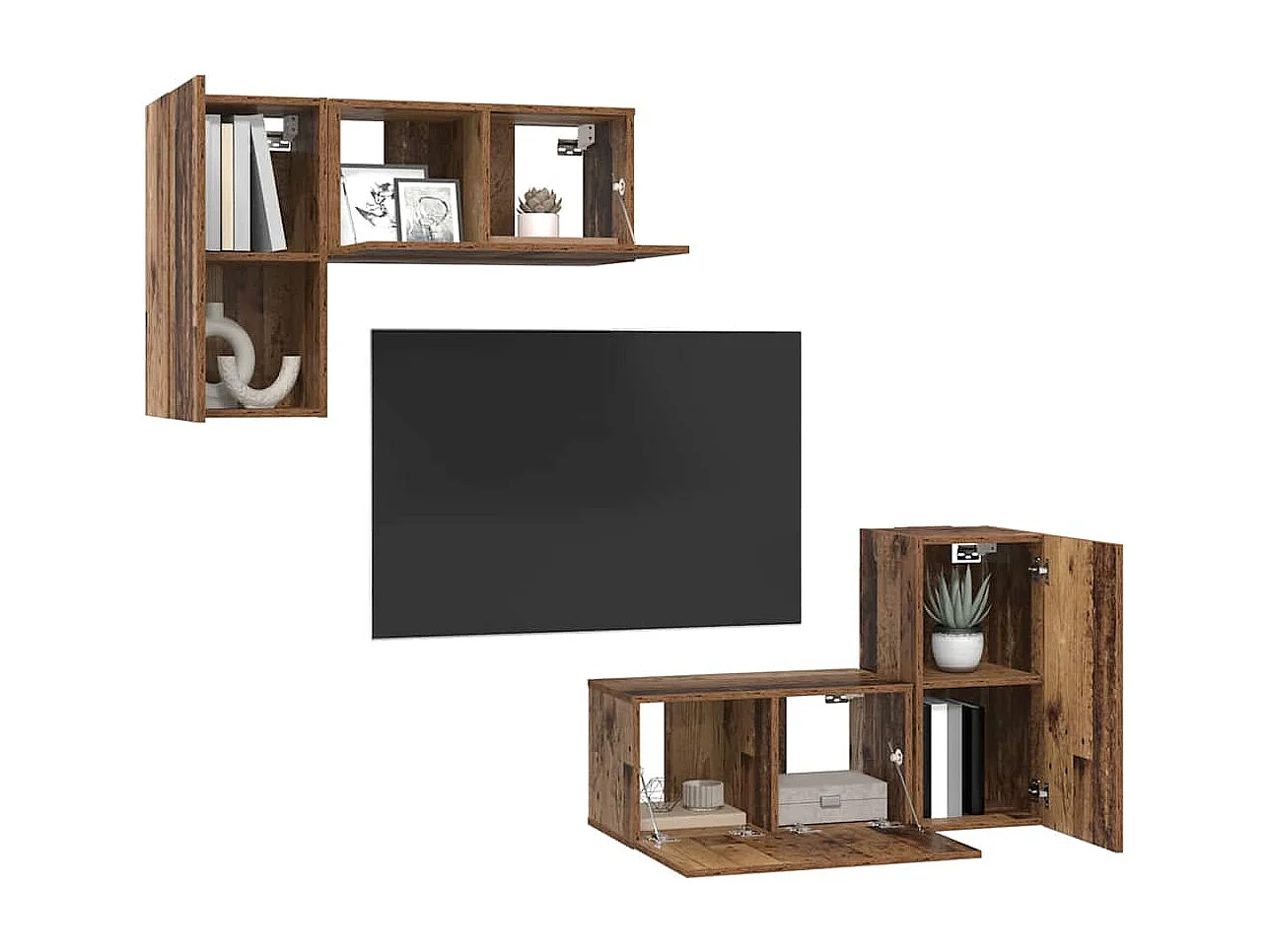 Ensemble meuble TV 4 pièces Bois ancien 60 x 30 x 30 cm