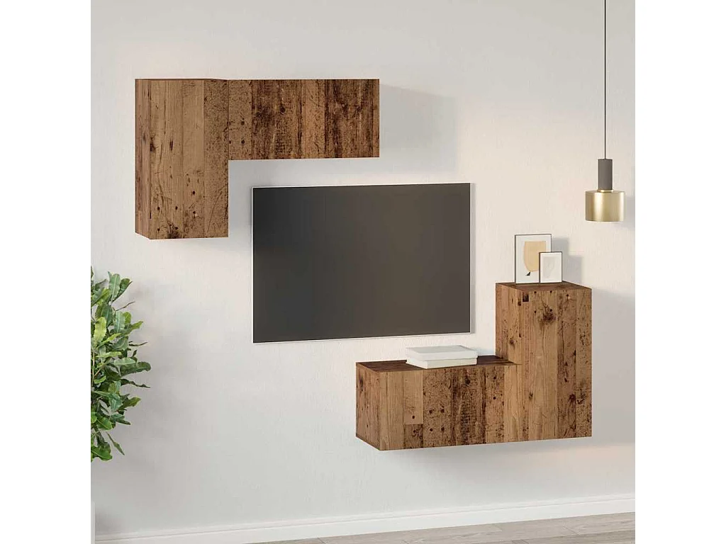 Ensemble meuble TV 4 pièces Bois ancien 60 x 30 x 30 cm