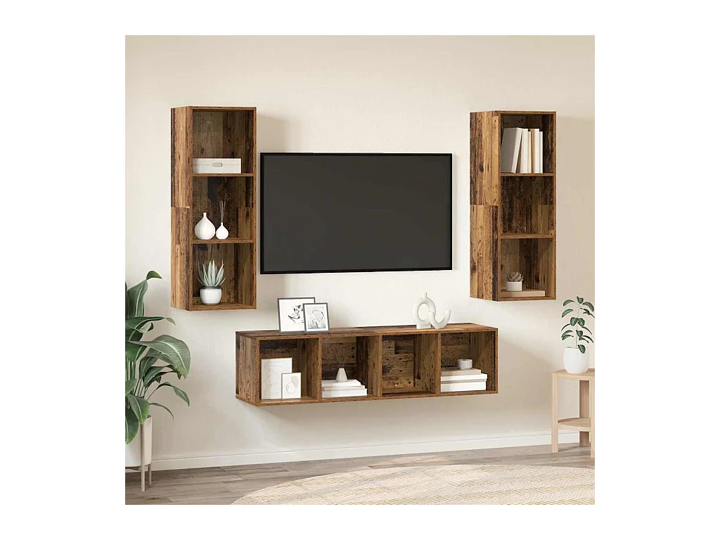 Ensemble de meubles TV 3 pièces Bois ancien 37 x 37 x 142.5 cm