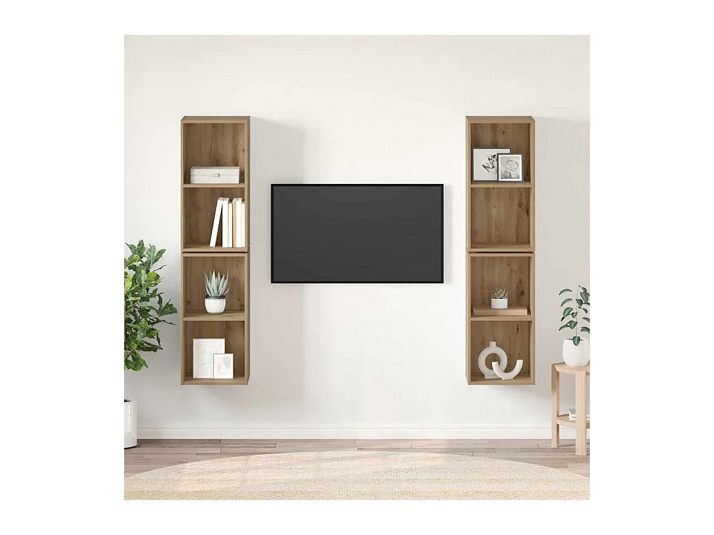 Mueble de TV de Pared 4 pcs Roble artesanal 37 x 37 x 72 cm