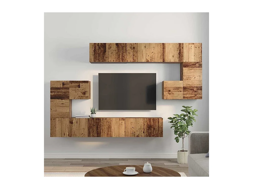 Ensemble meuble TV 10 pièces Bois ancien 60 x 30 x 30 cm