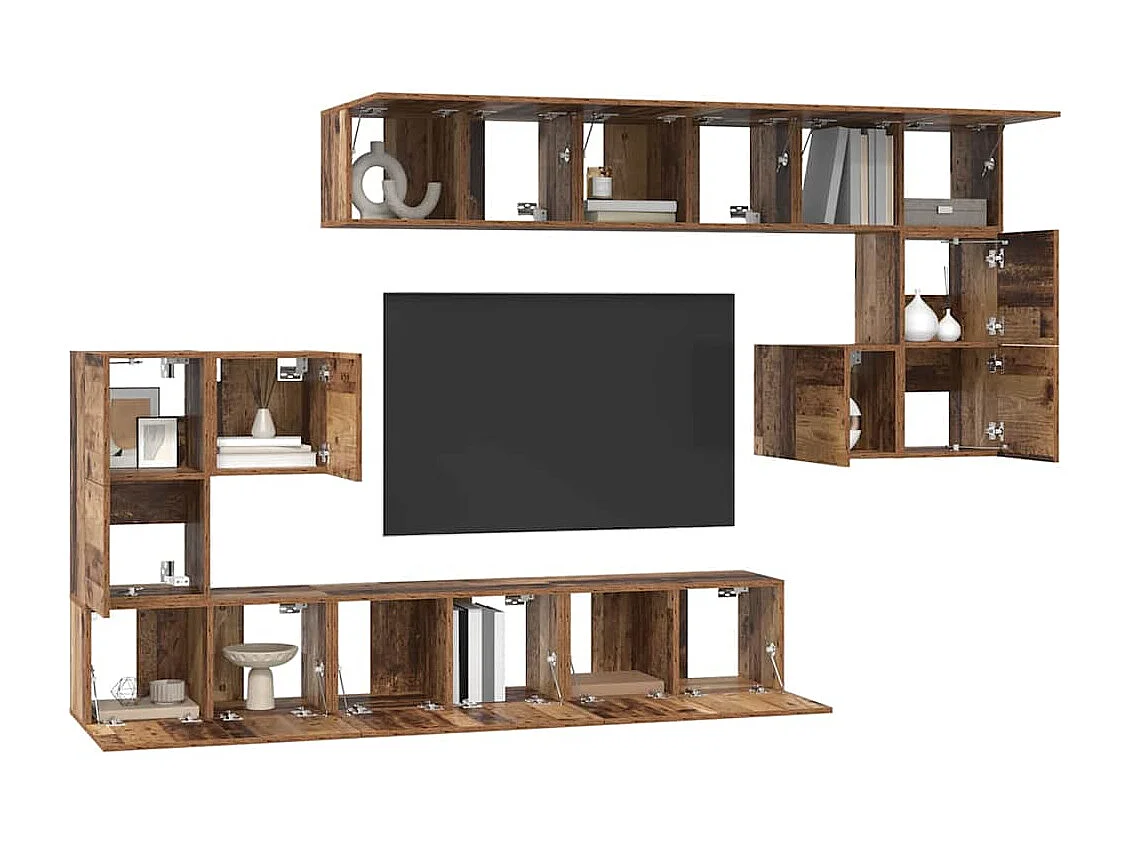 Conjunto de móvel de TV 10 peças Madeira antiga 60 x 30 x 30 cm