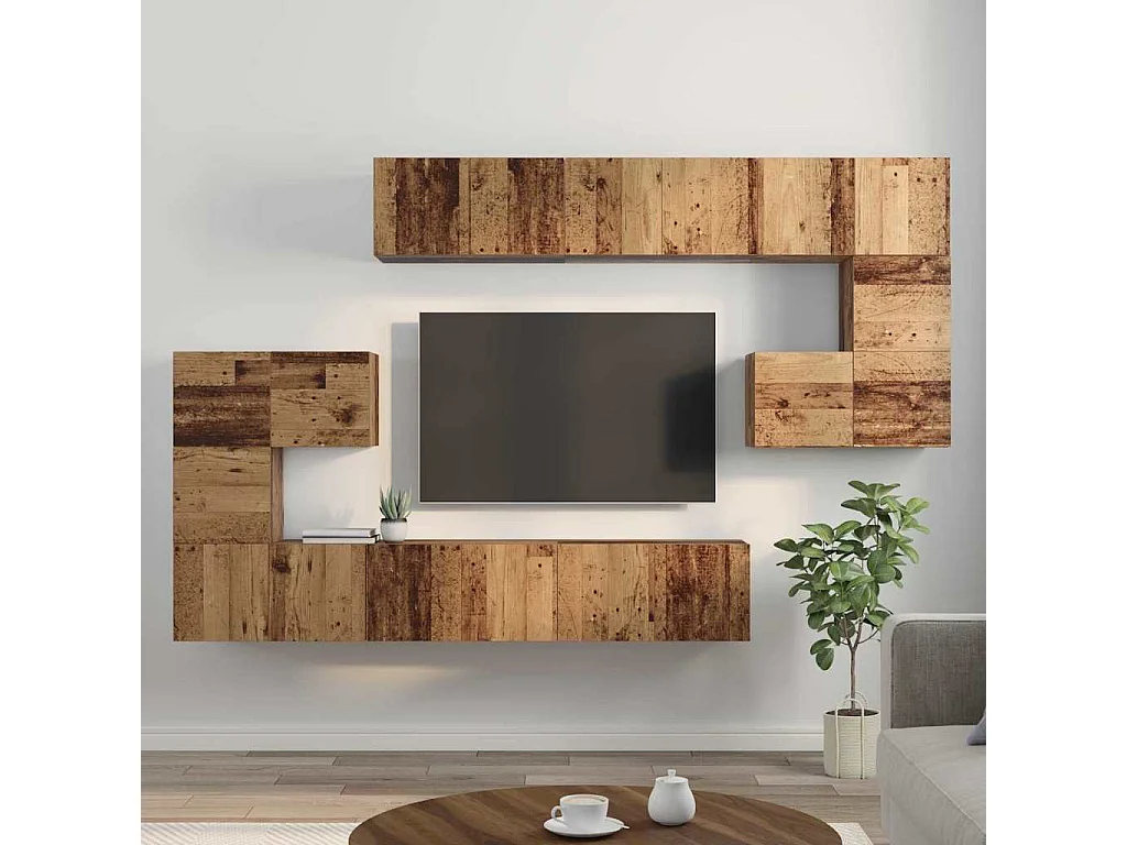 Conjunto de móvel de TV 10 peças Madeira antiga 60 x 30 x 30 cm