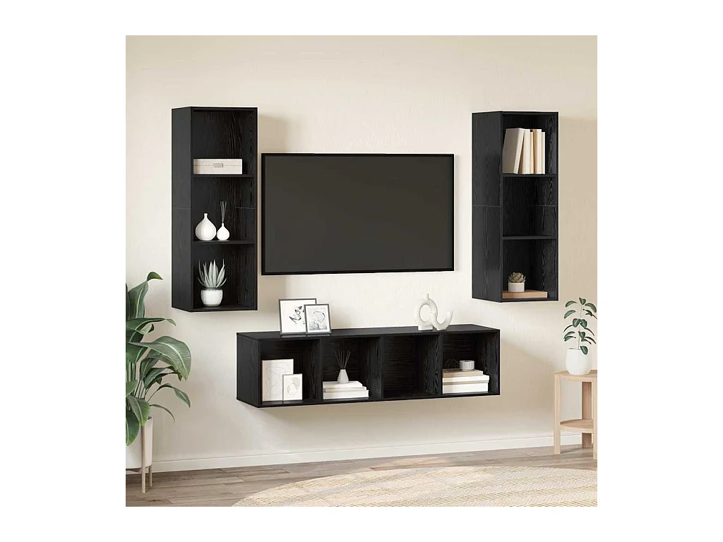 Juego de muebles de TV 3 pcs Roble negro 37 x 37 x 142.5 cm