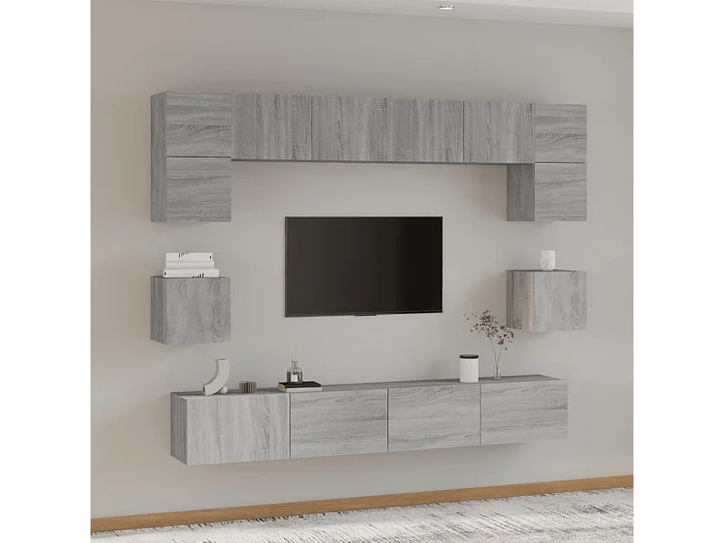 Set de muebles para TV 8 pzas madera contrachapada gris Sonoma