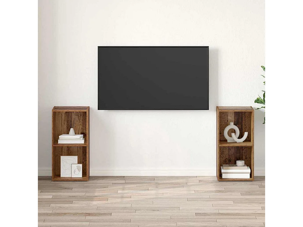 Ensemble meuble TV 2 pièces Bois ancien 72 x 35 x 36.5 cm