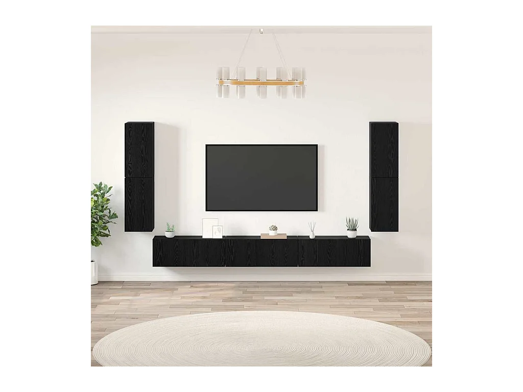 Ensemble meuble TV 5 pièces Chêne noir Bois d'ingénierie
