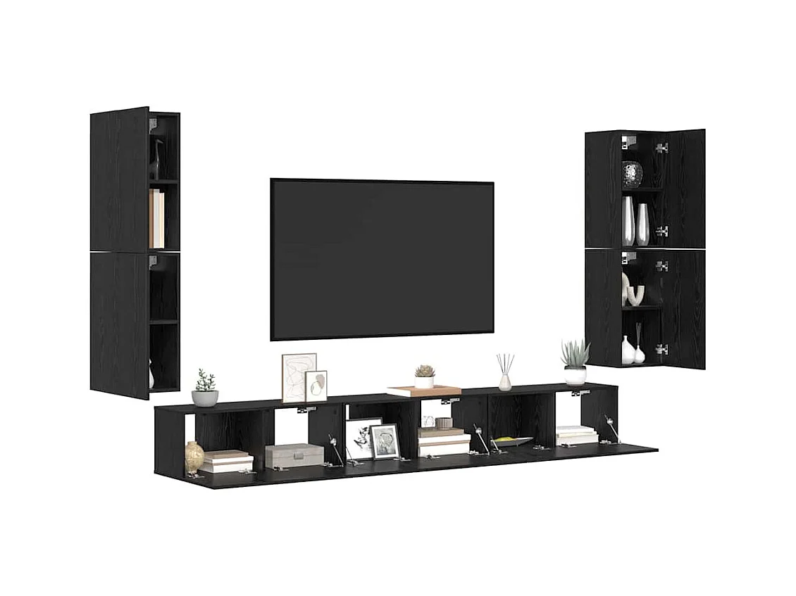 Ensemble meuble TV 5 pièces Chêne noir Bois d'ingénierie