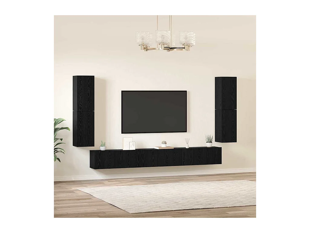 Ensemble meuble TV 5 pièces Chêne noir Bois d'ingénierie