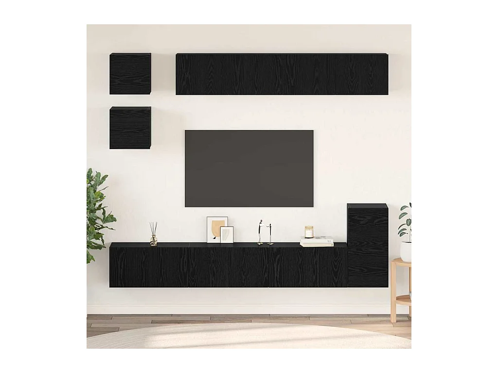 Ensemble meuble TV 8 pièces Chêne noir Bois d'ingénierie