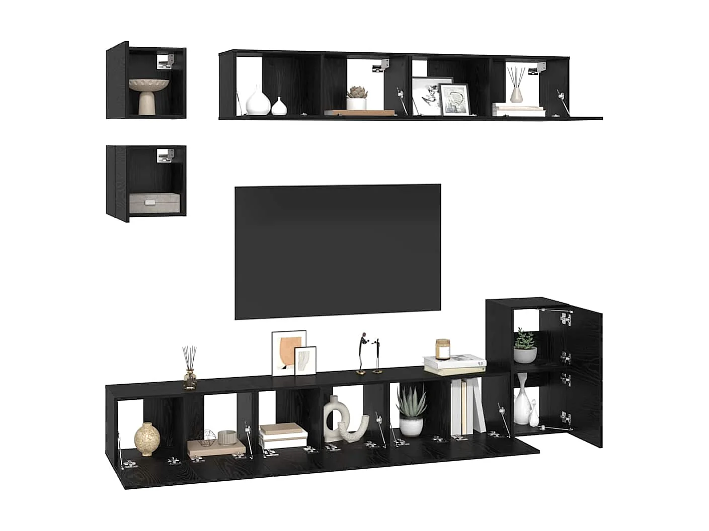 Conjunto de mueble de TV 8 pcs Roble Negro Madera contrachapada
