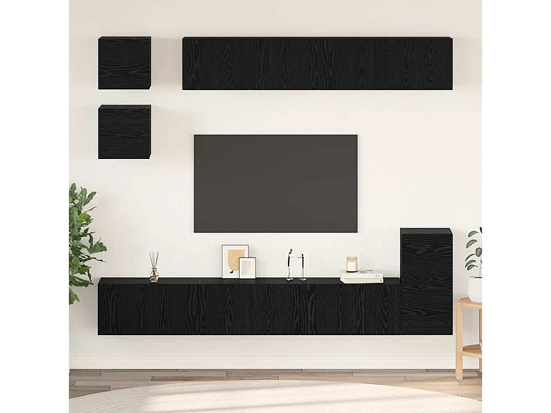 Conjunto de mueble de TV 8 pcs Roble Negro Madera contrachapada