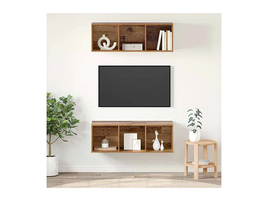 Meubles TV muraux 2 pièces Bois ancien 37 x 37 x 107 cm