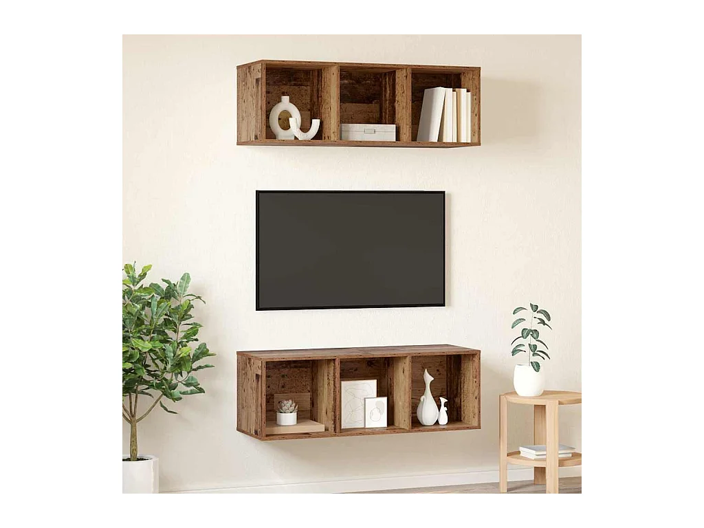 Meubles TV muraux 2 pièces Bois ancien 37 x 37 x 107 cm