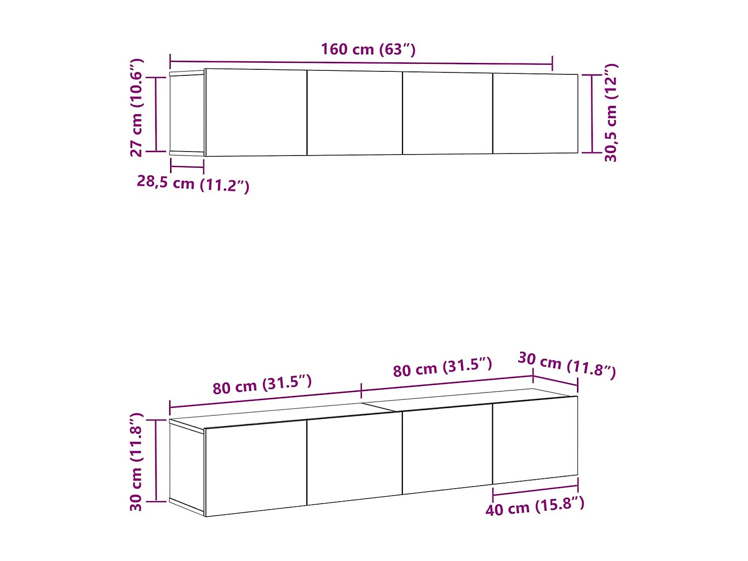 Ensemble meuble TV 4 pièces Chêne noir 80 x 30 x 30 cm