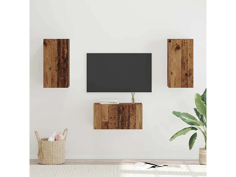 Conjunto de móvel de TV 3 peças Madeira antiga 60 x 30 x 30 cm