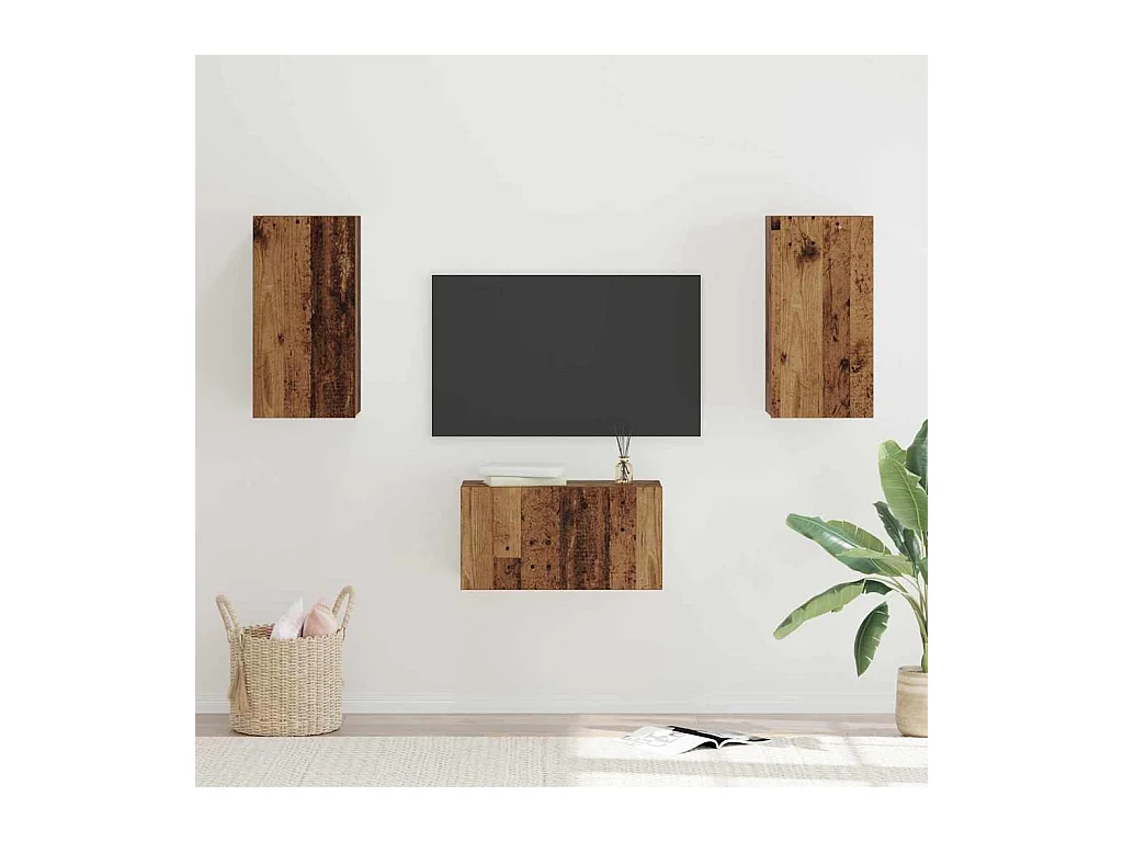 Ensemble meuble TV 3 pièces Bois ancien 60 x 30 x 30 cm