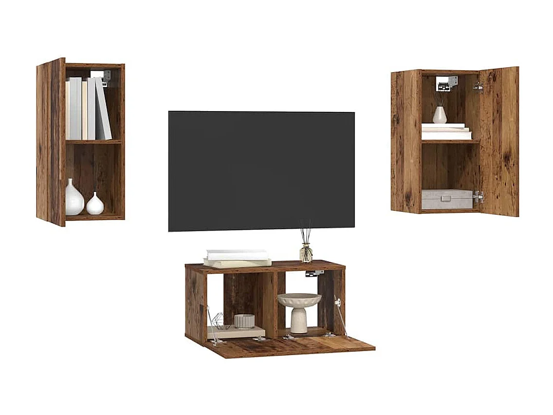 Ensemble meuble TV 3 pièces Bois ancien 60 x 30 x 30 cm