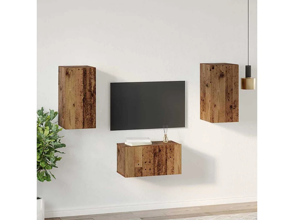 Ensemble meuble TV 3 pièces Bois ancien 60 x 30 x 30 cm