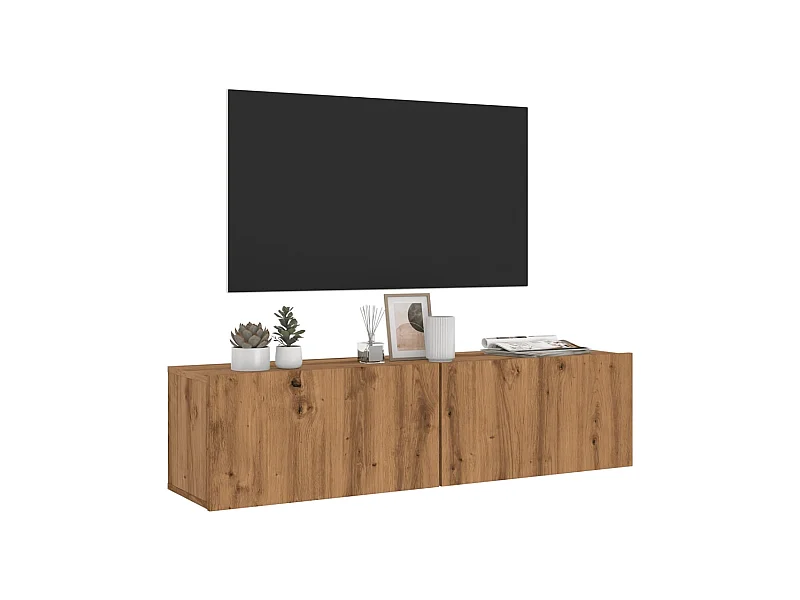 Meuble TV mural chêne artisanal 120x30x30 cm bois d'ingénierie