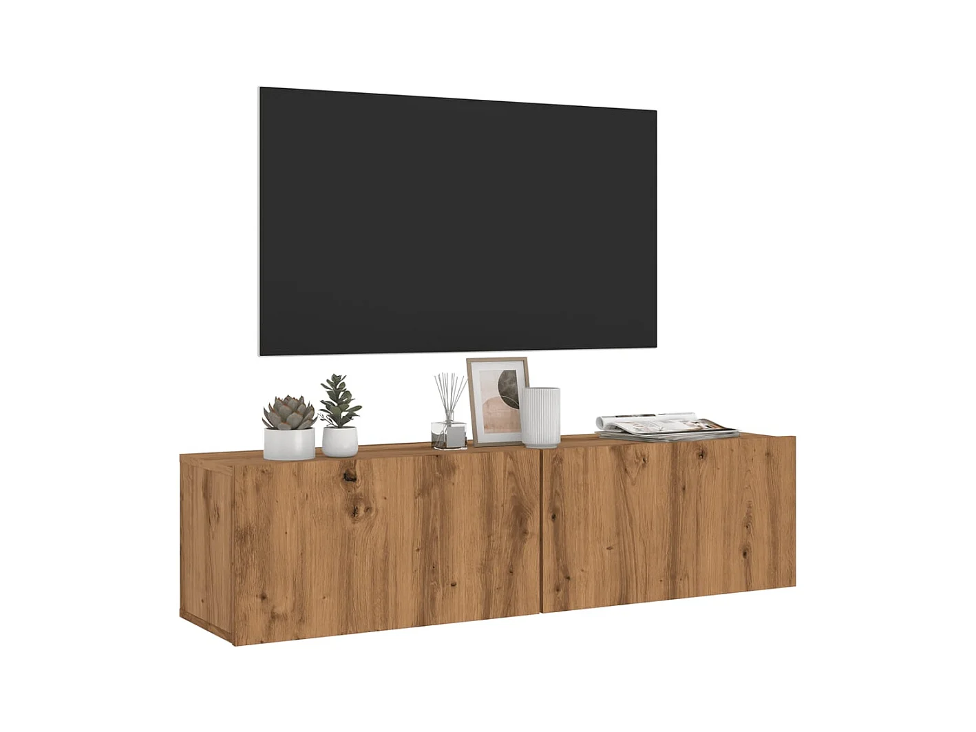 Meuble TV mural chêne artisanal 120x30x30 cm bois d'ingénierie