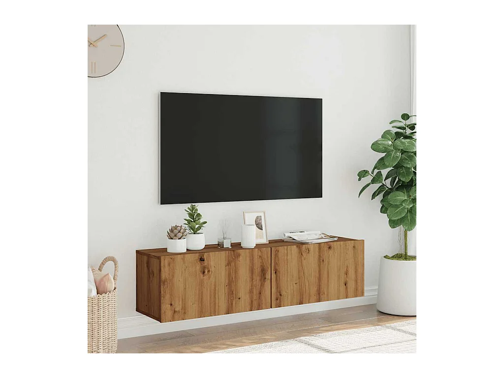 Meuble TV mural chêne artisanal 120x30x30 cm bois d'ingénierie