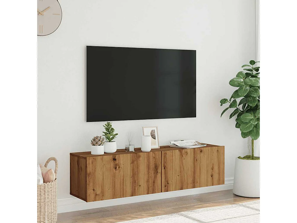 Meuble TV mural chêne artisanal 120x30x30 cm bois d'ingénierie
