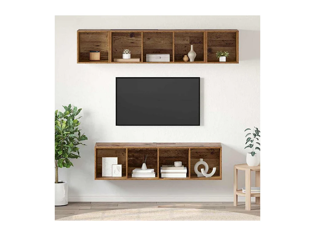 Ensemble meuble TV 4 pièces Bois ancien 37 x 37 x 142.5 cm