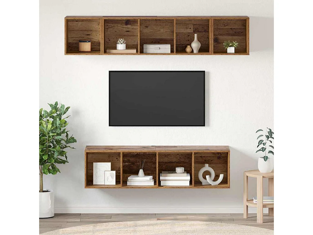 Ensemble meuble TV 4 pièces Bois ancien 37 x 37 x 142.5 cm