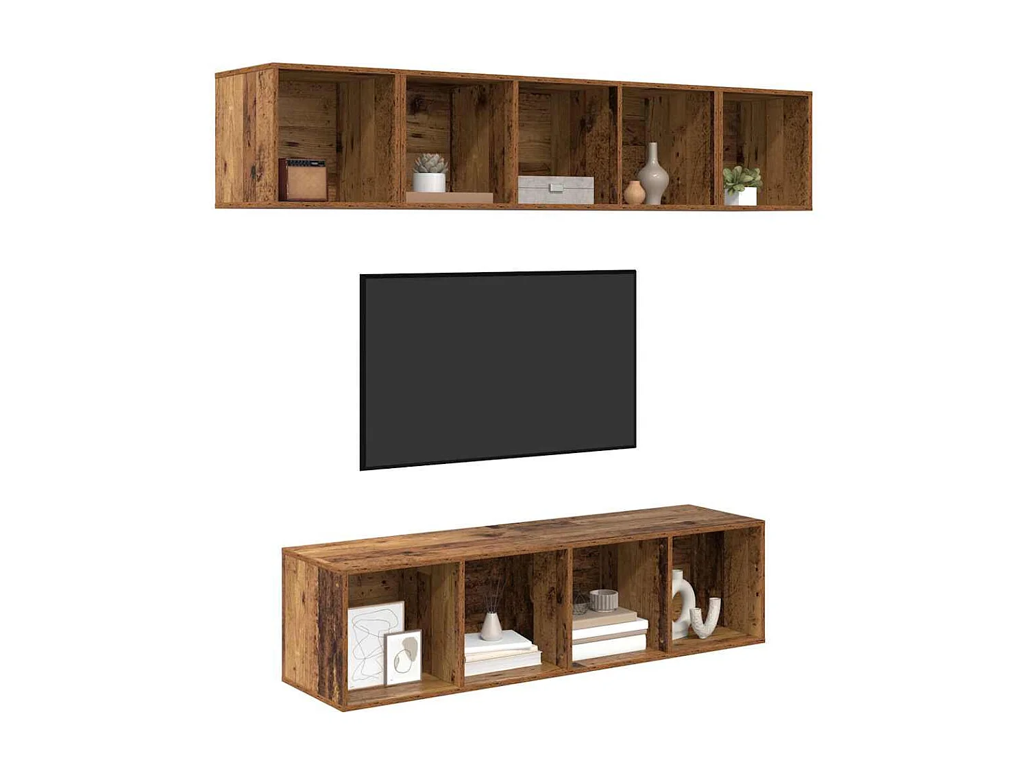 Ensemble meuble TV 4 pièces Bois ancien 37 x 37 x 142.5 cm